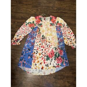 Umgee Women's Mixed Print Crochet Ruffle Dress Size Small Preppy Beachy